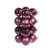 Bellatio 16x Stuks Glazen Kerstballen Cherry Roze (Heather) 8 Cm Mat/glans - Kerstbal