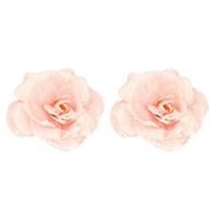 2x Roze Roos Kerstversiering Clip Decoratie 12 Cm - Kerstboom Rozen Roze Op Clip 2 Stuks