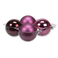 Bellatio 4x Stuks Glazen Kerstballen Cherry Roze (Heather) 10 Cm Mat/glans - Kerstbal