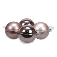 Bellatio 4x Stuks Glazen Kerstballen Oudroze (Smokey Rose) 10 Cm Mat/glans - Kerstbal