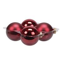 Bellatio 4x Stuks Glazen Kerstballen Rood 10 Cm Mat/glans - Kerstbal