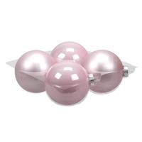 Bellatio 4x Stuks Glazen Kerstballen Roze (Powder) 10 Cm Mat/glans - Kerstbal