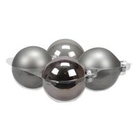 Bellatio 4x Stuks Glazen Kerstballen Titanium Grijs 10 Cm Mat/glans - Kerstbal