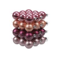 Bellatio 72x Stuks Glazen Kerstballen Rood/roze/paars (Hibiscus) 4 Cm Mat/glans - Kerstbal