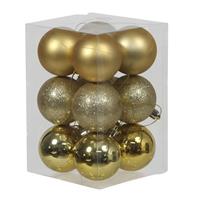 Bellatio 12x Gouden Kunststof Kerstballen 6 Cm Glans/mat/glitter - Kerstbal