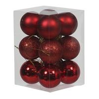 Bellatio 12x Rode Kunststof Kerstballen 6 Cm Glans/mat/glitter - Kerstbal