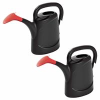 Set Van 2x Stuks Zwarte Kunststof Bloemen/planten Gieters Met Broeskop/sproeikop 7,5 Liter - Gieters