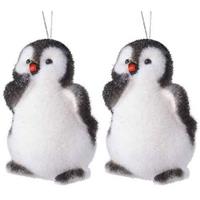 Bellatio 2x Kersthangers Figuurtjes Pinguins 9 Cm - Pinguin/vogel Thema Kerstboomhangers