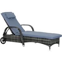 Outsunny poly-rotan ligbank ligstoel rotan ligstoel tuinmeubel mobiel grijs | Aosom Netherlands