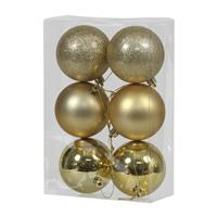 Bellatio 6x Gouden Kunststof Kerstballen 8 Cm Glans/mat/glitter - Kerstbal