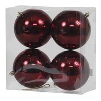 Bellatio 4x Kunststof Kerstballen Glanzend Bordeaux Rood 12 Cm Kerstboom Versiering/decoratie - Kerstbal