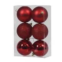 Bellatio 6x Rode Kunststof Kerstballen 8 Cm Glans/mat/glitter - Kerstbal