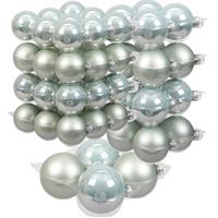 Bellatio 60x Stuks Glazen Kerstballen Mintgroen (Oyster Grey) 6, 8 En 10 Cm Mat/glans - Kerstbal