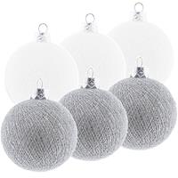 6x Wit/zilveren Cotton Balls Kerstballen Decoratie 6,5 Cm - Kerstbal