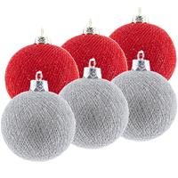 6x Rood/zilveren Cotton Balls Kerstballen Decoratie 6,5 Cm - Kerstbal