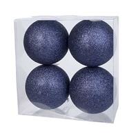 Cosy and Trendy 4x Kunststof Kerstballen Glitter Donkerblauw 10 Cm Kerstboom Versiering/decoratie - Kerstbal