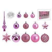 Bellatio Pakket Met 110x Stuks Kunststof Kerstballen/ornamenten Met Piek Roze - Kerstbal