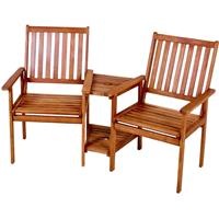 HARMS Außen Doppel Sessel Garten Holz Stuhl Eukalyptus geölt Terrasse Hof Ablage Schirm Loch  985092
