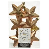 6x Camel Bruine Sterren Kerstballen/kersthangers 7 Cm - Glans/mat/glitter - Kerstboomversiering Camel Bruin