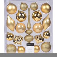 Bellatio Compleet Kerstballenpakket Gouden Kunststof Kerstballen Met Piek 19-delig