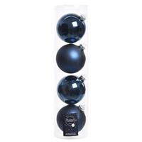 Decoris 12x Donkerblauwe Glazen Kerstballen 10 Cm at/matte - Kerstboomversiering Donkerblauw