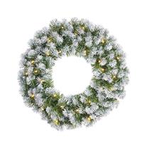 Mica Decorations Kerstkrans/deurkrans Groen Met Verlichting 30 Leds En Sneeuw 60 Cm - Deurkransen/voordeur Kransen