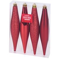 Bellatio Kerstversiering 4x Ijspegels Kersthangertjes Rood Kunststof 15 Cm - Kerstboompieken