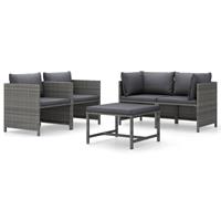 VIDAXL 5-tlg. Garten-Lounge-Set mit Kissen Poly Rattan Grau
