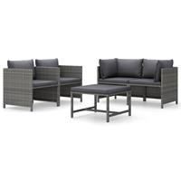 5-delige Loungeset Met Kussens Poly Rattan Grijs