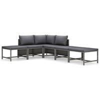 6-delige Loungeset Met Kussens Poly Rattan Grijs