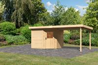 Karibu Gartenhaus NEURUPPIN 2 28 mm 244 x 244 m naturbelassen Gartenhaus Set mit einem Anbaudach Breite 32 m