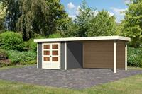 Woodfeeling | Tuinhuis Askola 3,5 met Overkapping 2,8 en Achterwand | Terragrijs