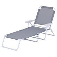 Outsunny Liegestuhl Sonnenliege Klappbare Strandliege 4-stufige Gartenliege Netzstoff Grau 160 x 66 x 80 cm