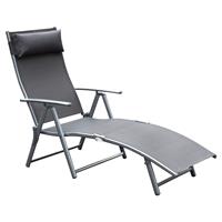 Outsunny Sonnenliege Strandliege Gartenliege klappbar verstellbar mit Kissen Garten Grau Metall + Stoff Grau 137 x 63,5 x 100,5 cm