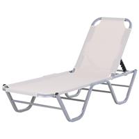 Outsunny ligstoel, verstelbare strandstoel met 5 niveaus, weerbestendig, lichtgewicht aluminium, Oxford-stof, 190 x 60 x 30-90 cm, crème | Aosom.nl