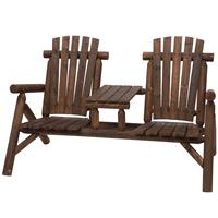 Outsunny Gartenbank mit Tisch Gartenmöbel Sitzbank 2 Stühle Massivholz Braun
