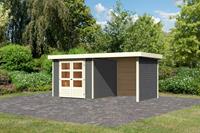 Woodfeeling | Tuinhuis Askola 3,5 met Overkapping 2,4, Zij- en Achterwand | Terragrijs