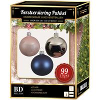 Bellatio Kerstboomversiering Set 99-delig Voor 150 Cm Boom - Zilver/lichtroze/donkerblauw Kerstversiering