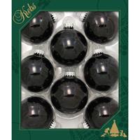 Bellatio 16x Stuks Glazen Kerstballen 7 Cm Ebony Zwart Glans - Kerstbal
