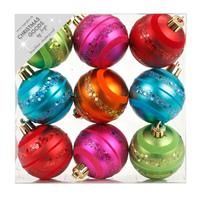 27x Kunststof Gekleurde Kerstballen Glitter 6 Cm - Kerstbal