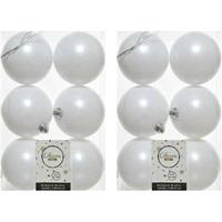 12x Winter Witte Kunststof Kerstballen 8 Cm at- Onbreekbare Plastic Kerstballen - Kerstboomversiering Winter Wit