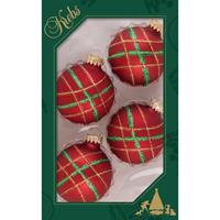 Bellatio 8x Stuks Luxe Glazen Kerstballen 7 Cm Rood Velvet Met Ruit - Kerstbal