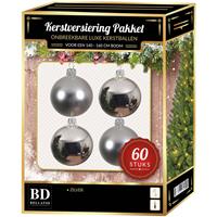 Bellatio Kerstbal En Ster Piek Set 60x Zilver - Voor 150 Cm Boom - Kerstboomversiering Zilver
