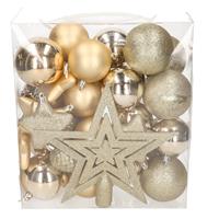 Mica Decorations 39x Kunststof Kerstballen 8 Cm Met Ster Piek Licht Champagne - Kerstballen Pakket Met Piek Licht Champagne