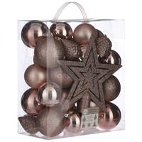 Mica Decorations 39x Kunststof Kerstballen 8 Cm Met Ster Piek Lichtroze - Kerstballen Pakket Met Piek Lichtroze