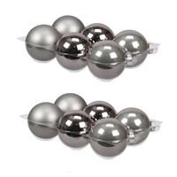 Bellatio 12x Stuks Glazen Kerstballen Titanium Grijs 8 Cm Mat/glans - Kerstbal