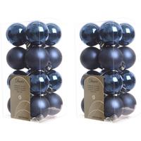 32x Kunststof Kerstballen Glanzend/mat Donkerblauw 4 Cm Kerstboom Versiering/decoratie - Kerstbal