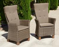MERXX Gartenstuhl "Toskana", (Set), 2 St., 2er Set, Polyrattan/Akazienholz, inkl. Auflage