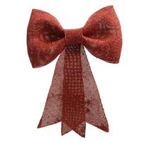 Kerstboomversiering Rode Strikken Met Glitter Pailletten 14 Cm - Kersthangers/kerstornamenten