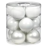 12x Stuks Glazen Kerstballen Wit 8 Cm Glans En Mat - Kerstbal